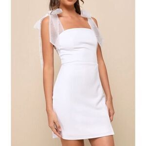 NWT Lulus Women's Beaming Perfection White Pearl Organza Tie-Strap Mini Dress S